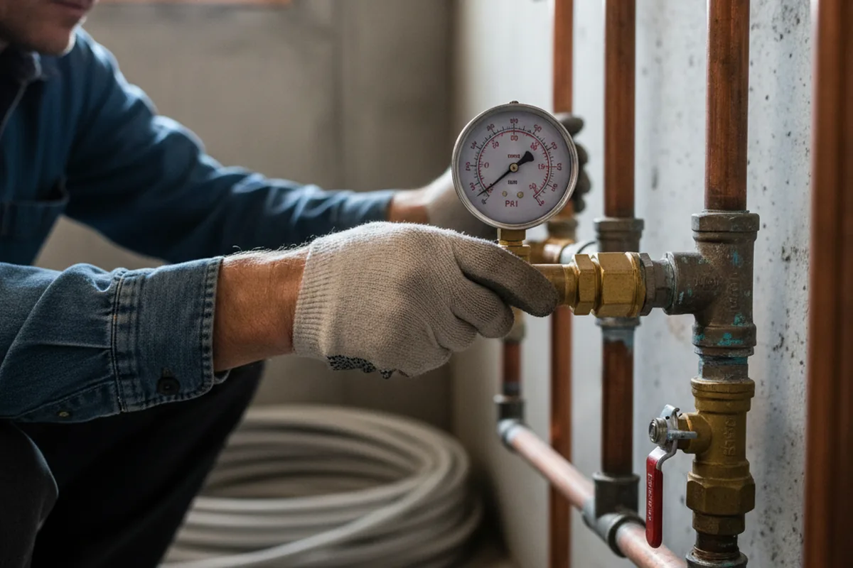 Pressure testing a repaired line during Water Line Repair in Perkinsville